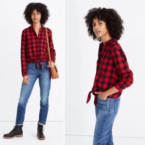 Madewell Tie-Front Shirt Buffalo Red Check Flannel XS